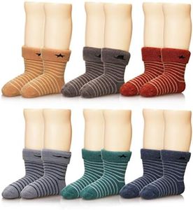 Eocom 6 Pairs Children's Winter Thick Warm Wool Socks Soft Kids Toddler Baby Girls Boy Thermal Crew Socks, Stripe, 1-3 Years