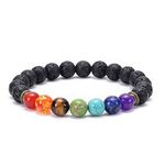 GelConnie Lava Rock Chakra Bracelet 7 Chakra 8mm Natural Stone Healing Bracelet Stress Relief Yoga Beads Anxiety Bracelet Aromatherapy Essential Oil Diffuser Bracelet Bangle, 6.6 inches, Stone, Lava