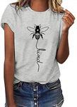 heekpek Women Bee Kind T Shirt Ladies Blouse Bee T Shirt Crew Neck T Shirt Graphic T Shirt Women Short Sleeve Tops Summer Tee Tops, Gray, Size L