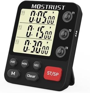 MOSTRUST Digital Dual Kitchen Timer, 3 Channels Triple Countdown Timer for Cooking, Magnetic Memory-Preset Large Display Adjustable Volume, Multi Time Management, 3A Battery Included, Black