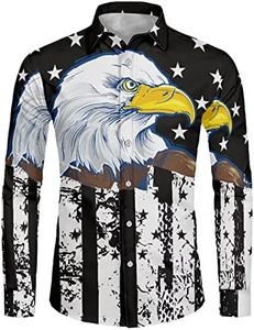 Biyejit Camicia casual a maniche lunghe da uomo senza pieghe vestibilità regolare formale Business Button Down Camicie XS-6XL, Aquila della bandiera americana., XXL
