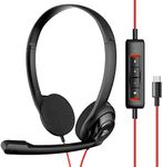 NUBWO USB C Headset with Microphone for Laptop Phone, Headphones with Noise Cancelling Microphone for Computer, On-Ear Wired Office Call Center Headset for Boom Skype Webinars, in-line Control