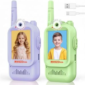 LEENK Video Walkie Talkies for Kids 2 Pack – Rechargeable Video Intercom Handheld, Indoor & Outdoor Range, Easy Use for Ages 3-12, Eco ABS, Clear Voice & Long Distance Communication (Green & Purple)