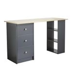 Home Source Camden Office Computer Desk, PC Workstation, 3 Drawers, 3 Shelves, Oak Effect Top, Dark Grey, Engineered Wood