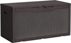 VICTONE 100 Gallon Deck Box,Waterproof and UV Resistant for Outside, Large Storage Cabinet for Patio Furniture, Garden Tools and Pool Toys (Brown)