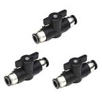 CEKER 1/4 Push Connect Valve Pneumatic Ball Valve 1/4 inch Tube Quick Connect Valve Straight Union Air Flow Control Valve Tube Fittings air compressor valve 3Pack