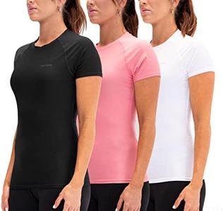 DEVOPS 3 Pack Women's Compression Shirt Dry Fit Short Sleeve Running Athletic T-Shirt Workout Tops, Black/Pink/White, X-Small