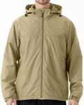 EIGIOO Men's Hooded Windbreaker Jacket Lightweight Waterproof for Hiking Khaki 2XL