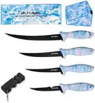 FLISSA Fillet Knife Set with 5"/6"/7"/9" Fillet Knives, Sharpener, Protective Sheath, Portable Roll Bag, Gifts for Fishermen, Saltwater & Freshwater Use