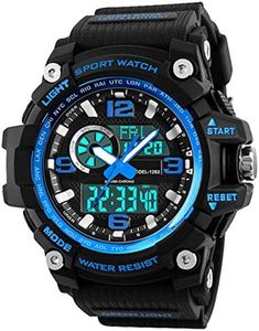 Montre de Sport pour Homme Enfants, Waterproof Digital Militaire Montres avec Compte à rebours/minuterie pour Hommes garçons, analogique Course à Pied Homme Montre Bracelet – Bleu