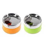 Honbon Stainless Steel 3 Slot Unbreakable Cigarette Ashtray with Rotating Lid Windproof Smoking Accessory for Tabletop Decor,Home,Outdoor & Indoor for Unisex (pack of 2)