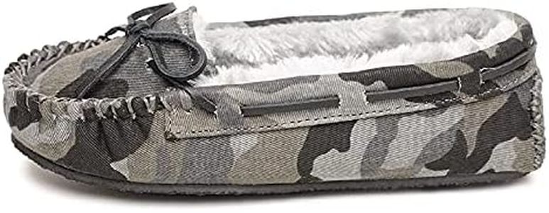 Minnetonka Women's Cally Faux Fur Slipper, Grey Camo Print, 9