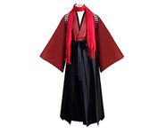 DJF Men's Kendo Hakama Aikido Japanese Samurai Costume Judo Martial Arts Uniform (Red, M), (BB20-58AA)