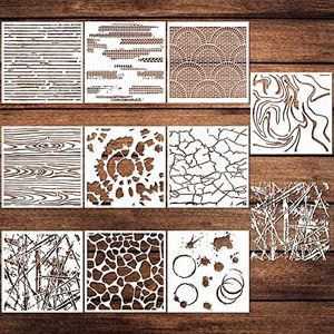 Ireer 10 Pcs Stencils for Painting Wall Texture 6 x Inch Reusable DIY Mixed Crackle Marble Background Spray Paint Art Wood Canvas Paper Floor Tile (Rustic Style)