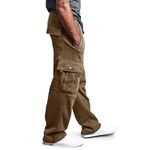 Buetory Mens Heavyweight Fleece Cargo Sweatpants Open Bottom Running Jogging Trainning Track Trousers Drawstring Loose Fit Sports Fitness Exercise Workout Jogger Pants with Pockets(Coffee,L)