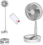 UN UNITEDTIME Desk and table fan, Foldable Fans Portable Travel Fan Battery Operated or USB Powered,Adjustable Height,My Foldaway fan with remote Control Timer 4 Speed Settings (White)