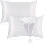 Veaken Silk Pillowcase for Hair and Skin, 2 Pack 100% Mulberry Silk Pillowcase 25 Momme, 600 Thread Count, Both Side Pure Silk Pillow Cover with Hidden Zipper (White, Standard 20''×26'')