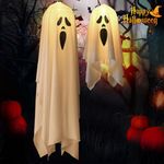 2Pcs Halloween Ghost Windsock, Halloween Ghost Decorations Hanging Windsock Flag with Light, Scary Face Halloween Ghost Windsock Decor for Outdoor Indoor Garden Home Yard Halloween Party Supplies