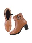 TRYME Attractive Ankle Length Block Heel Boots Comfortable Trendy Zipper Boots for Womens & Girls Tan