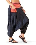 The Veshti Company Cotton Hippie Harem Pants for Women's High Waist Low Crotch Loose Baggy Tapestry Yoga Pajama Pants, Black - Ravening Wings, M