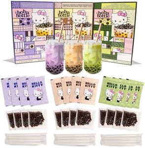 Hello Kitty Instant Boba Milk Tea Variety Kit, Brown Sugar, Taro, Match Flavor, with Taiwan Tapioca Pearls, Paper Straws Included (12 Servings)