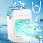 Portable Misting fan, Personal Air Conditioner Desk Fan, 3 Wind Speed, 7 Color Light and 2-6H Timer, Portable Air Conditioner for Room/Offic-White