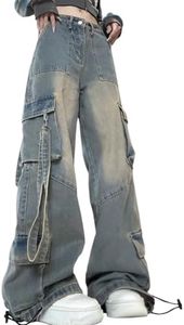kakarin choyx Fashion Gothic Y2K Straight Leg High Waisted Jeans for Women Casual Vintage Patchwork Baggy Denim Pants XL