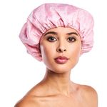 Betty Dain Socialite Collection Terry Lined Shower Cap, Waterproof Nylon Exterior, Reversible Design for Shower or Sleeping Cap, Oversized for All Hair Lengths, Elasticized Hem, Pretty In Pink Lace