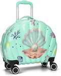 HOMIES 1 Piece, Cute Shell Design Pearl Print Trolley Bag Suitcase for Children Teens with Large Capacity and Universal Wheels (Sea Green)