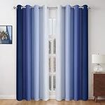 HOMEIDEAS Navy Blue Ombre Blackout Curtains, 52 X 84 Inch Length Gradient Color Room Darkening Curtains with Grommet Thermal Insulated Window Curtains & Drapes for Living Room, Bedroom, 2 Panels