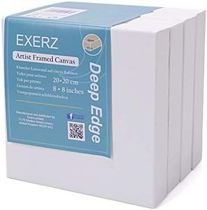 Exerz Tele intelaiate 4 Pezzi 20x20cm 3,8cm Spessore Bordo Profondo / 380GSM/ Prestirato 100% Cotone/Imprimitura/Triplo Innescato/Acido Libero/A Grana Media/Acrilici, Pittura ad Olio