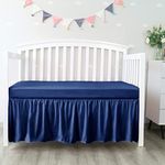 Biloban Crib Bed Skirt Navy 4 Sides Pleated Dust Ruffle Adjustable Fit Standard Crib Toddler Bed Skirts for Baby Boy or Baby Girl Crib Bedding, Navy Blue Crib Skirt Machine Wash