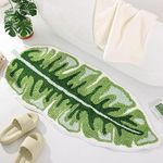 Panstar Green Leaf Bath Mat, Large Banana Leaf Plant Bathroom Runner Rug Non Slip Absorbent Cute Palm Shaped Bathtub Rug Bathroom Plush Shower Rugs (45"X20")