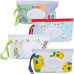 FEBSNOW 4 Pack Baby Wipes Container, Reusable Portable Wet Wipe Pouch, Wipe Dispenser Container, Baby Travel Wet Wipe Holder