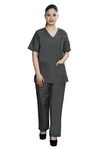 FABUNIFORMS Women V-Neck Scrub Suit, Set of Top and Pant, (Grey, 40)