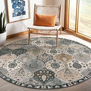 Lahome Moroccan Trellis Washable Round Rug - Round Rug 5ft Soft Non-Slip Circle Area Rugs for Bedroom Non-Shedding Distressed Throw Carpet for Living Room Bathroom Nursery Kitchen(5ft-Round,Grey)