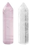 PAIXON Natural Hand Crafted Shiv Shakti Wands Pair Natural Rose Quartz & Clear Quartz Wand Shiv Shakti Tower Pair for Reiki Healing and Crystal Healing Energise