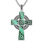 Midir&Etain Celtic Cross Necklace 925 Sterling Silver Cross Pendant Necklace Celtic Viking Irish Jewelry Religious Protective Gift For Men Women Boys, Sterling Silver, Malachite