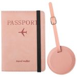 Joollurm Passport Holder Cover Luggage Tag Bundle, PU Leather Passport Case with RFID Blocking, Travel Wallet for Credit Card Business Cards Boarding Passes- Pink