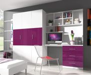 Modern Bedroom Furniture Set Wall Unit Freestanding Wardrobe Desk Bookcase Bookshelf Boy Girl Child Youth EDEN 3A (Purple)