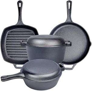 Bruntmor Pre Seasoned Cast Iron 6 Piece Pots And Pans set, Double Dutch Oven Crockpot, Cooking Set, Cast Iron Skillets & Square Grill Pan |Outdoor Camping Cookware| Pioneer Woman Kitchen Accessories .