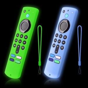 2-Pack Glowing Green + Glow Blue Remote Cover Compatible with Lenovo FireTV Stick, 3rd Gen., 4K Remote Controls, Anti-Slip Silicone Protective Case with Lanyard, GITD!