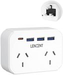 LENCENT AU to UK Plug Adaptor, Travel Power Adapter with 2 Outlets 4 USB Charger, Travel for Au to Ireland England Scotland Kenya Dubai London British Qatar Irish Hong Kong Converter Adaptor, Type G