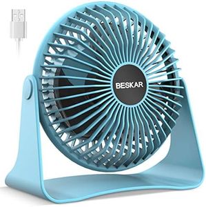 BESKAR USB Small Desk Fan, Portable Fans with 3 Speeds Strong Airflow, Quiet Operation and 360°Rotate, Personal Table Fan for Home,Office, Bedroom- 3.9 ft Cord/Blue