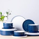 AmorArc Ceramic Dinnerware Sets for 6,18 -Piece Double Color Stoneware Plates and Bowls Set,Chip and Crack Resistant | Dishwasher & Microwave Safe Dishes Set,Service for 6 -White&Blue, ADW045