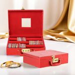 Kuber Industries (Pack of 2) Jewelry Bangle Box | Jewellery Case Organizer (3 Rod) Bangles Box for Women | Velvet Jewelry Box | Storage Organizer | Watch Organizer (Lining Number Lock) Red