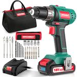 HYCHIKA Cordless Drill 18V, Electric Drill with 2000mAh Battery, 35N·m and 21+1 Torque Setting, 10mm Chuck, 2 Variable Speed, 22PCS Accessories and Carrying Case