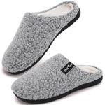 ERGOfoot Orthopedic Slippers for Women, Soft Plantar Fasciitis House Slippers, Sherpa Fleece Arch Support Shoes with Removable Wool Insole for Home, Garden, Walking, Light Grey UK 6