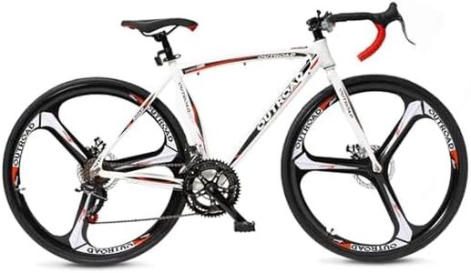 Max4out 700C Wheel Road Commuter Bike, 14/21 Speed Shifter, Dual Disc Brakes Racing Bicycle with Aluminum Alloy Frame for Adult Men and Women(White Red), ‎One Size