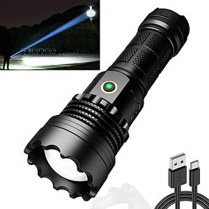 ASORT 【3km di raggio estremo】 torcia led potente professionale 30000 lumen, ricaricabile torcia, IPX67 impermeabile, 5 modalità di luce per campeggio, escursionismo, emergenze (1 * 26650 batteria)